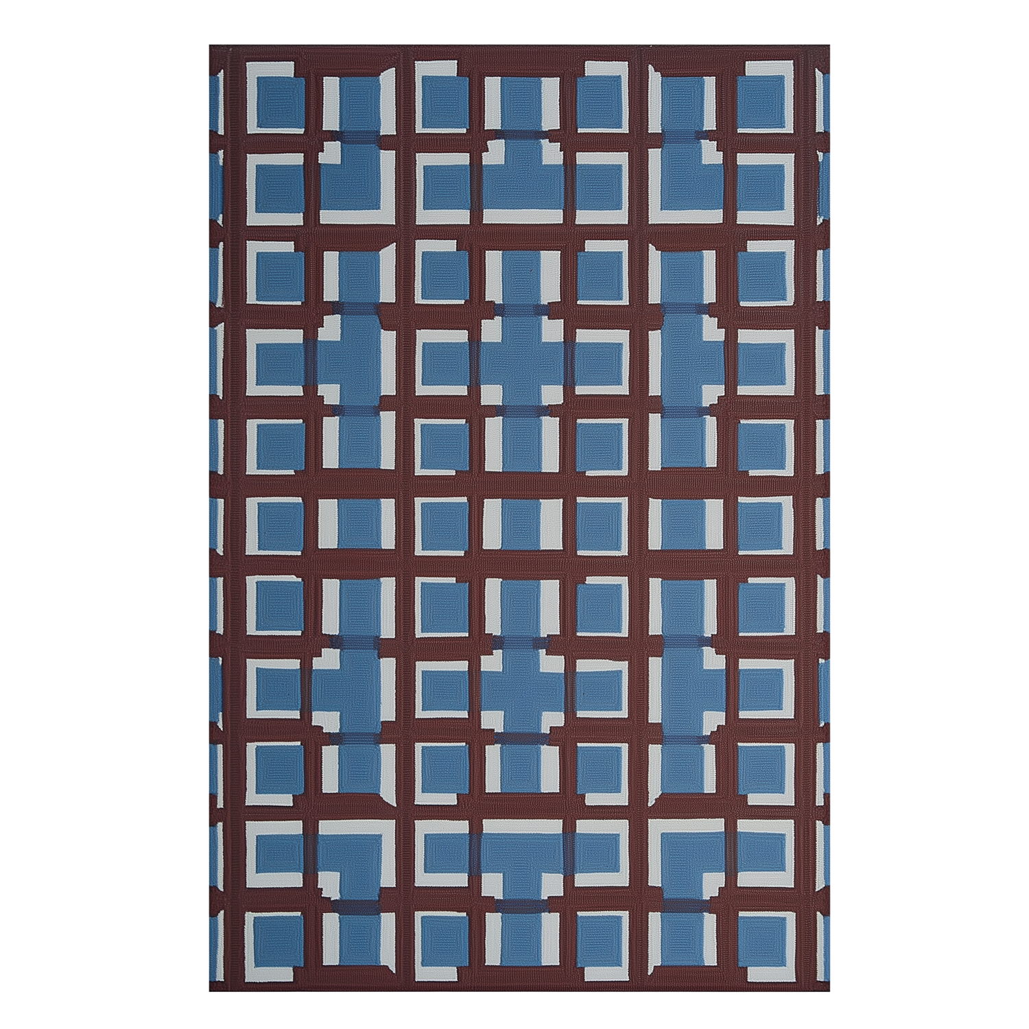 Cerulean Block Matrix Hand Tufted Wool Rug 
