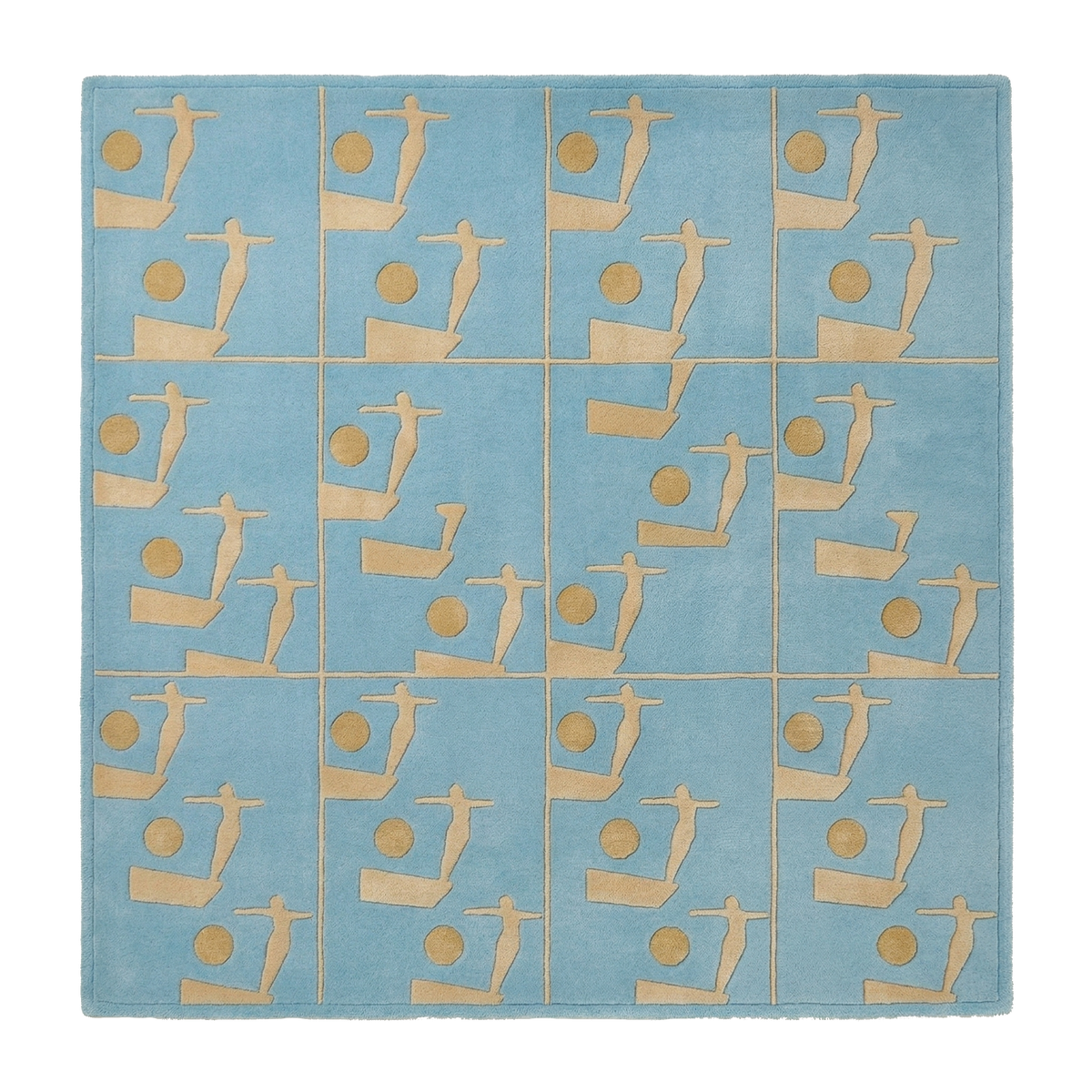 Cerulean Diver Silhouette Square Hand Tufted Wool Rug