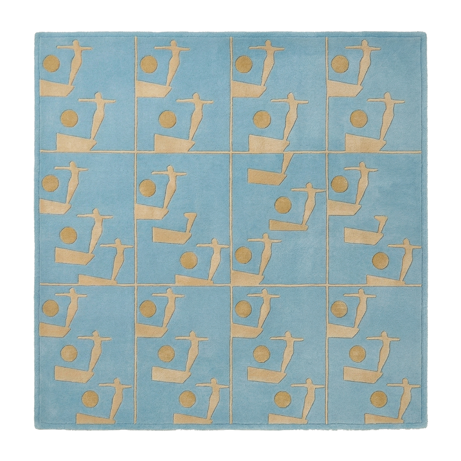 Cerulean Diver Silhouette Square Hand Tufted Wool Rug