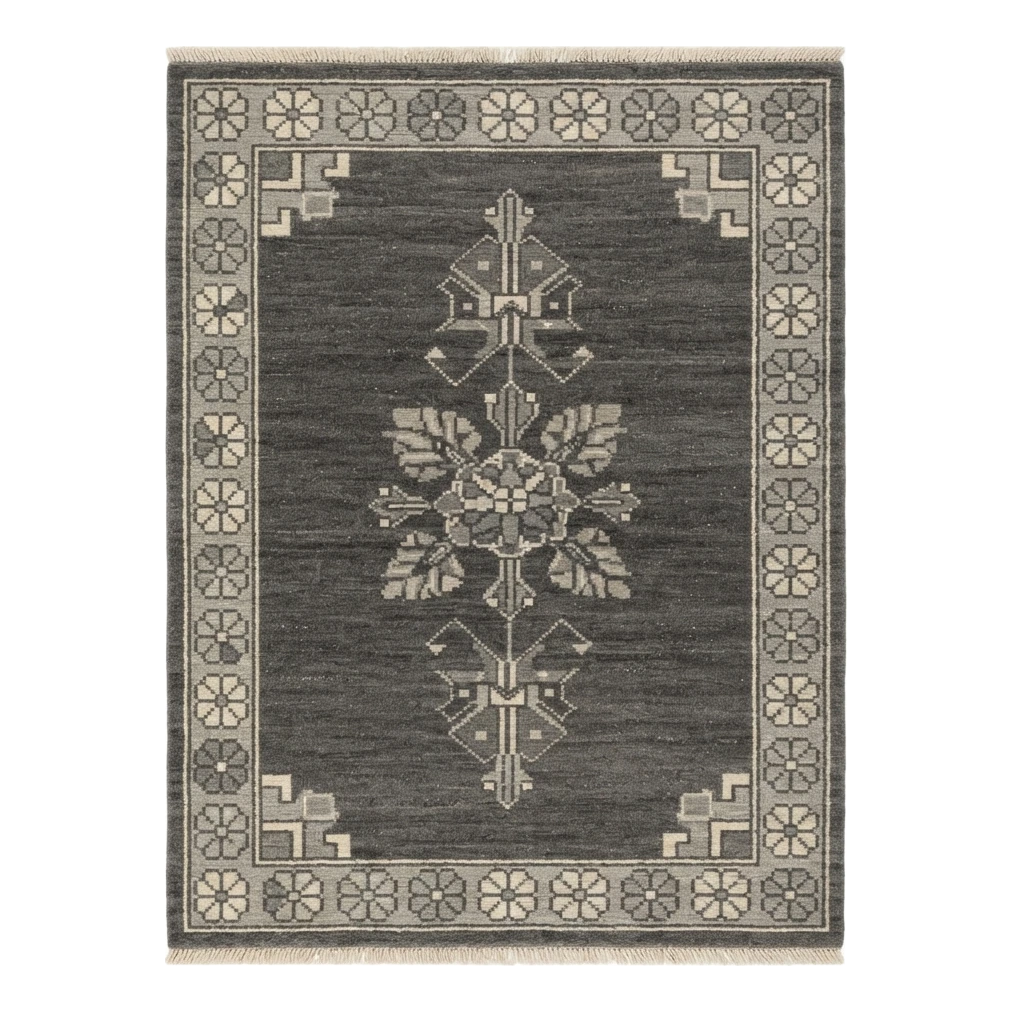 Charcoal Bloom Emblem Hand Knotted Rug - alternate view