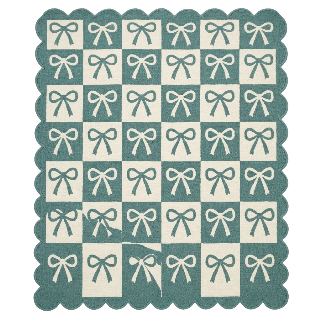 Checked Ribbon Green Hand Tufted Wool Rug 