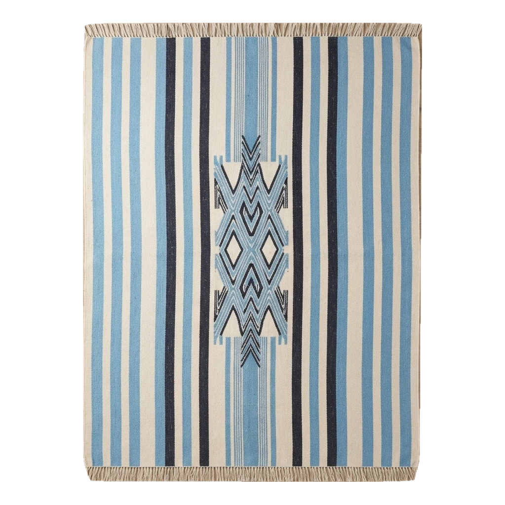 Coastal Stripe Totem Flatweave Cotton Dhurrie Rug