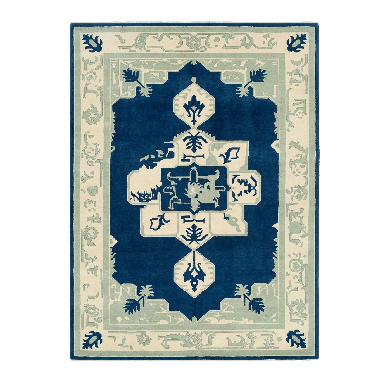 Cobalt Celadon Crest Hand Knotted Rug