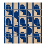 hand tufted wool rug with blue geometric pattern on beige background