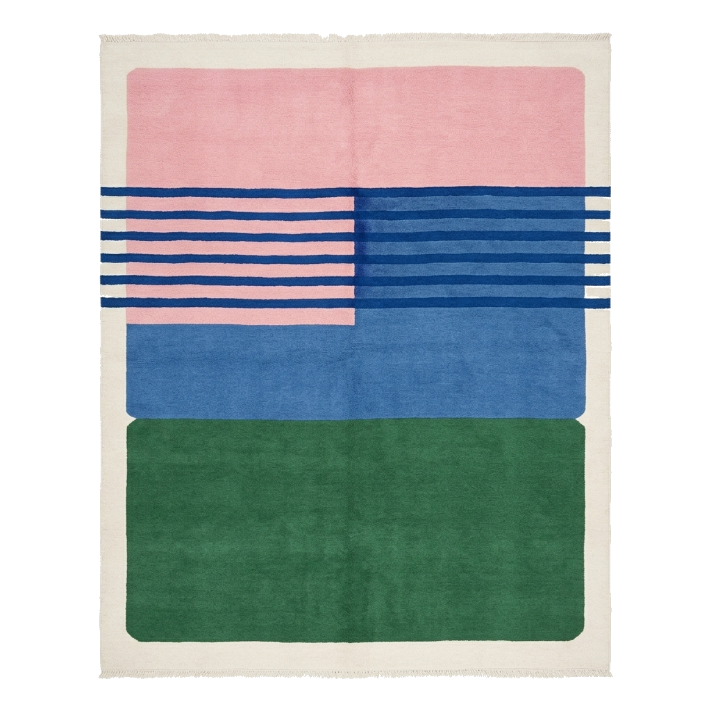 Colorblocks & Crossing Hand Knotted Wool Rug
