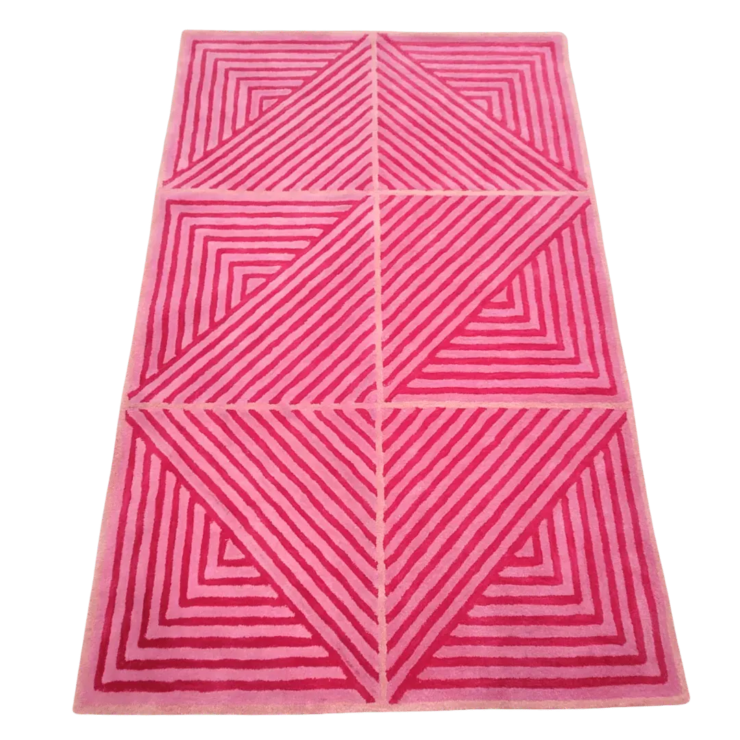Contemporary Hot Pink Geometric Hand Tufted Wool Rug