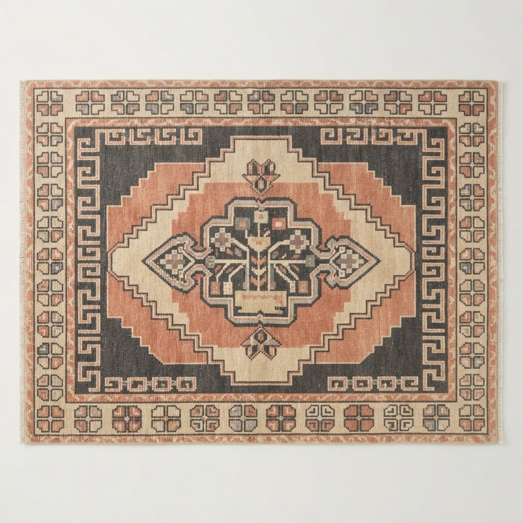 Coral Dusk Medallion Hand Knotted Rug - studio photo