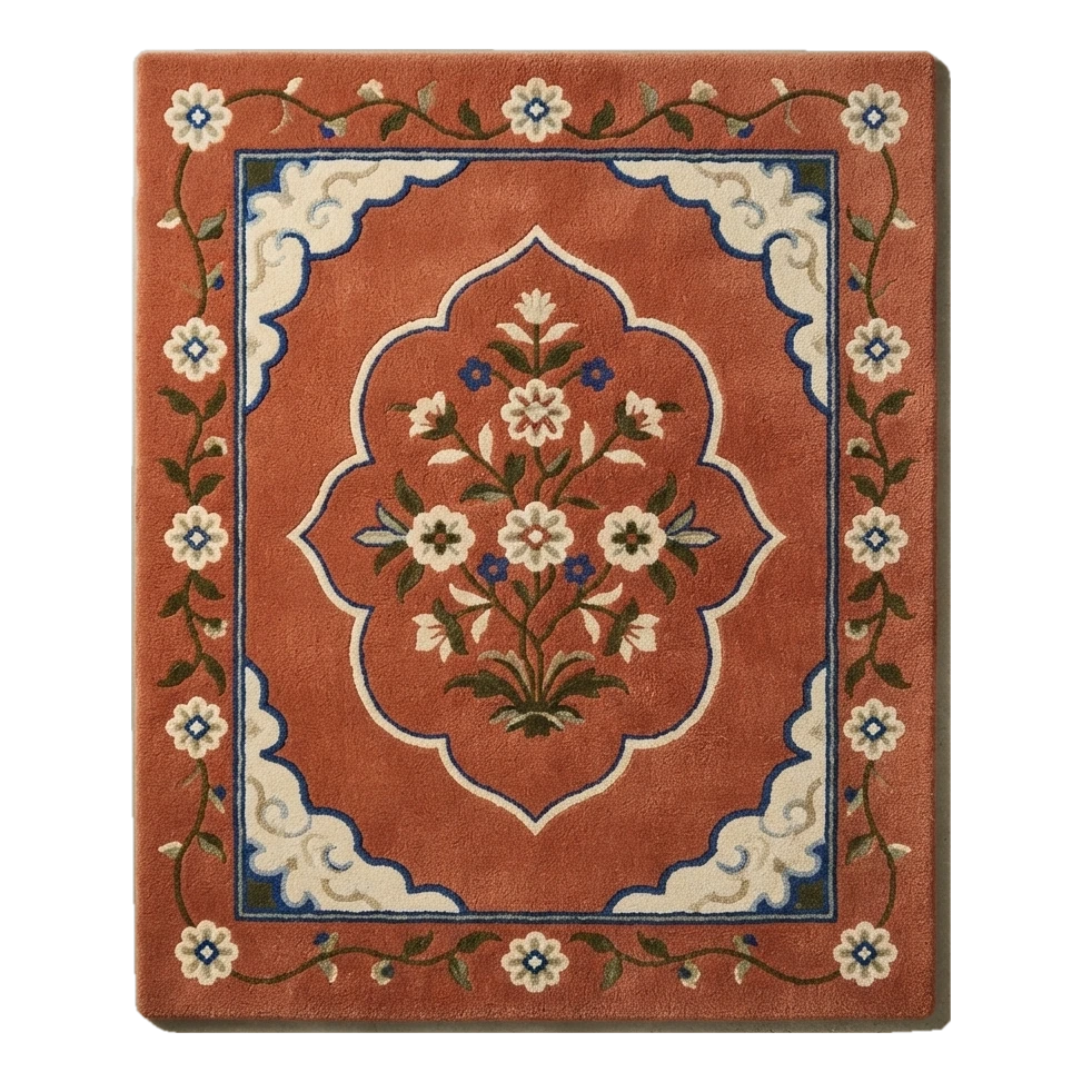 Coral Mughal Bouquet Hand Tufted Wool Rug