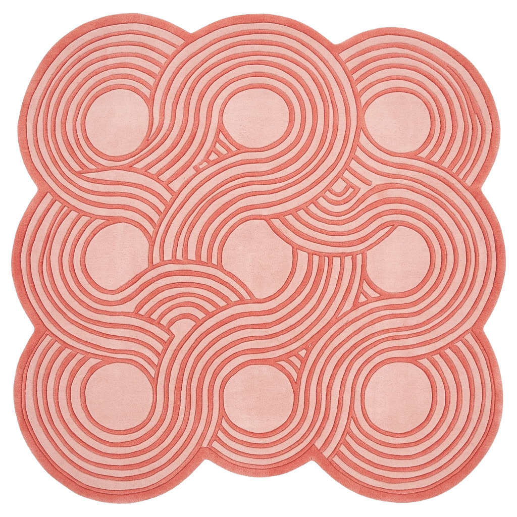 Coral Labyrinth Flow Square Hand Tufted Wool Rug
