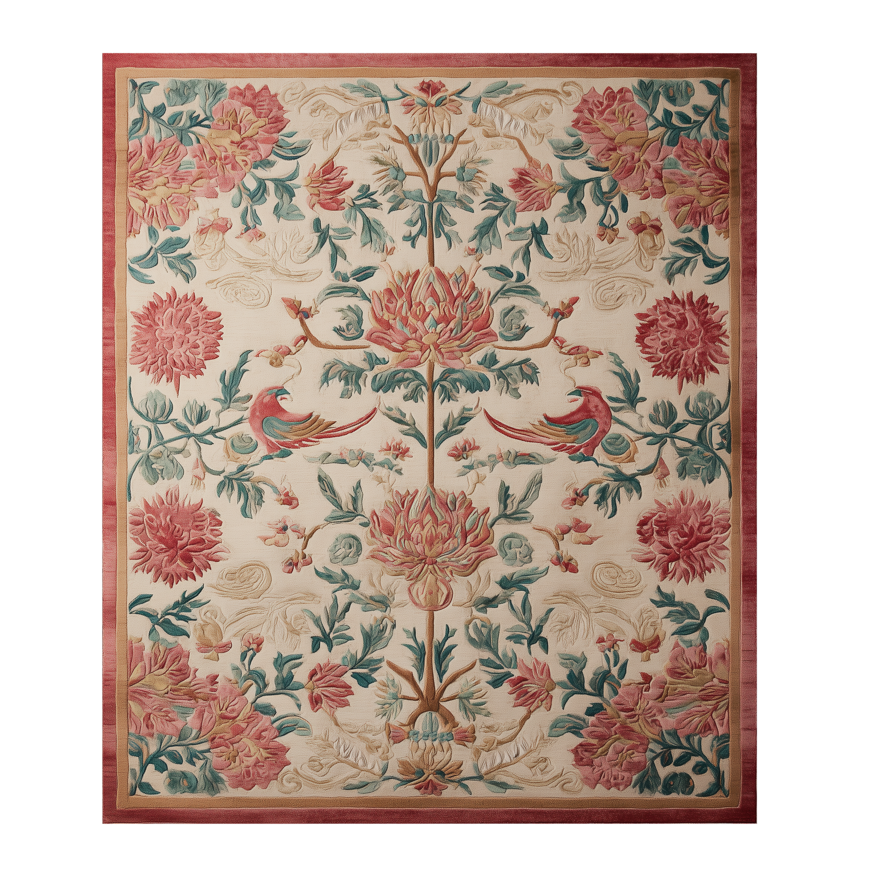 Coral Lotus Tapestry Hand Tufted Wool Rug