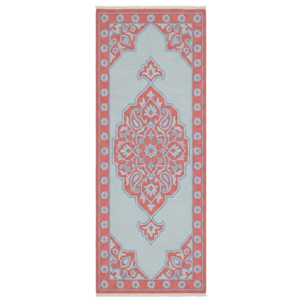 Coral Sky Medallion Hand Knotted Runner Rug 