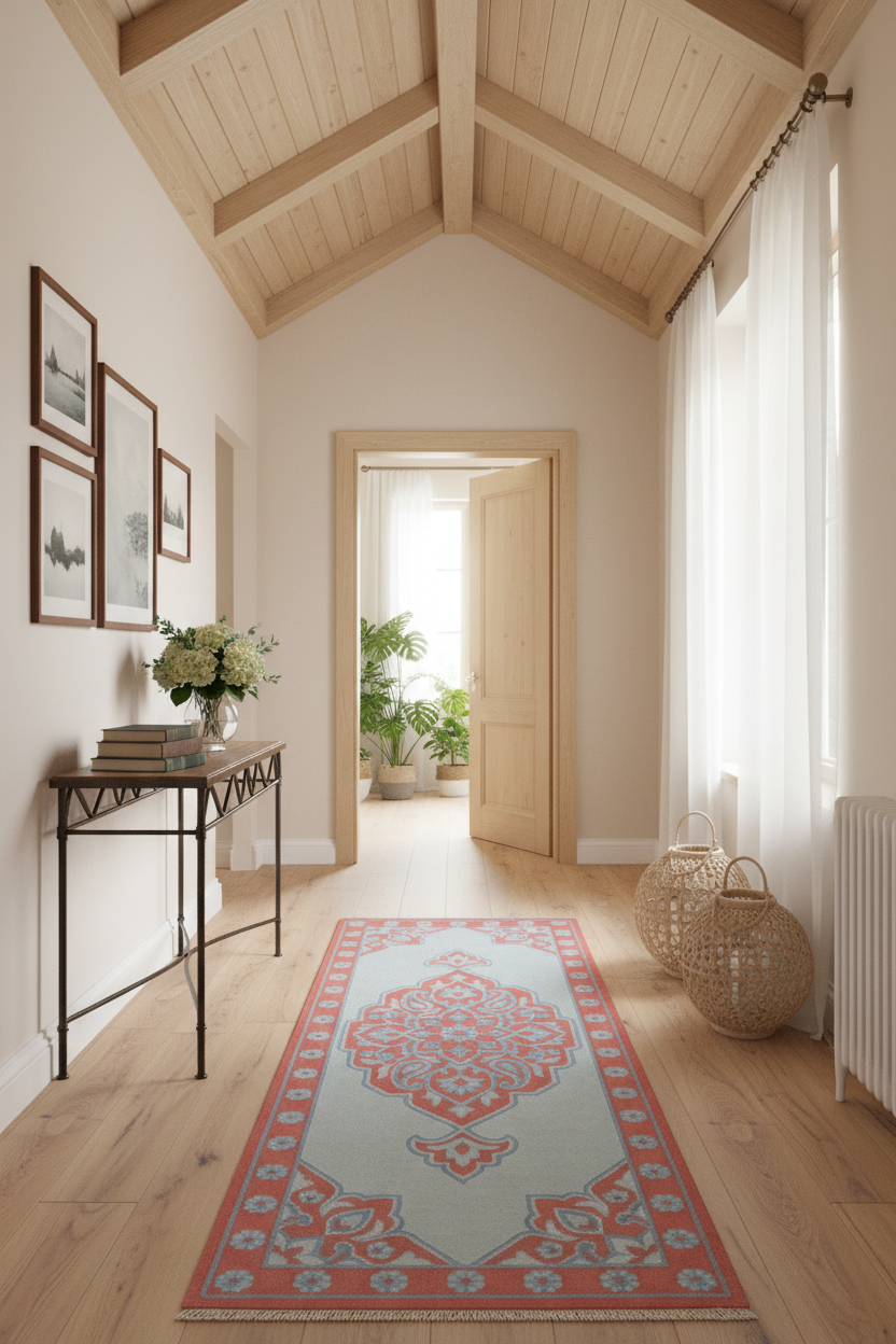 Coral Sky Medallion Hand Knotted Runner Rug