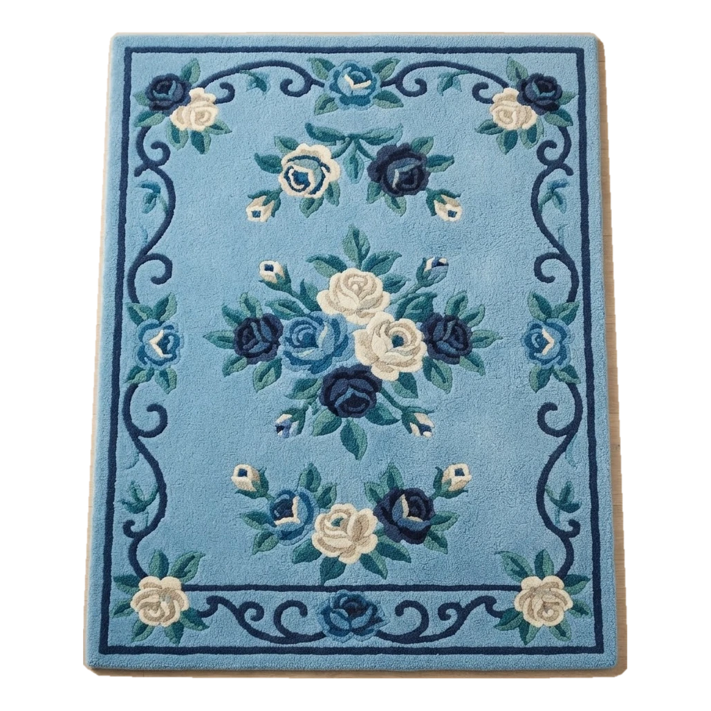 Cornflower Rose Bouquet Hand Tufted Wool Rug