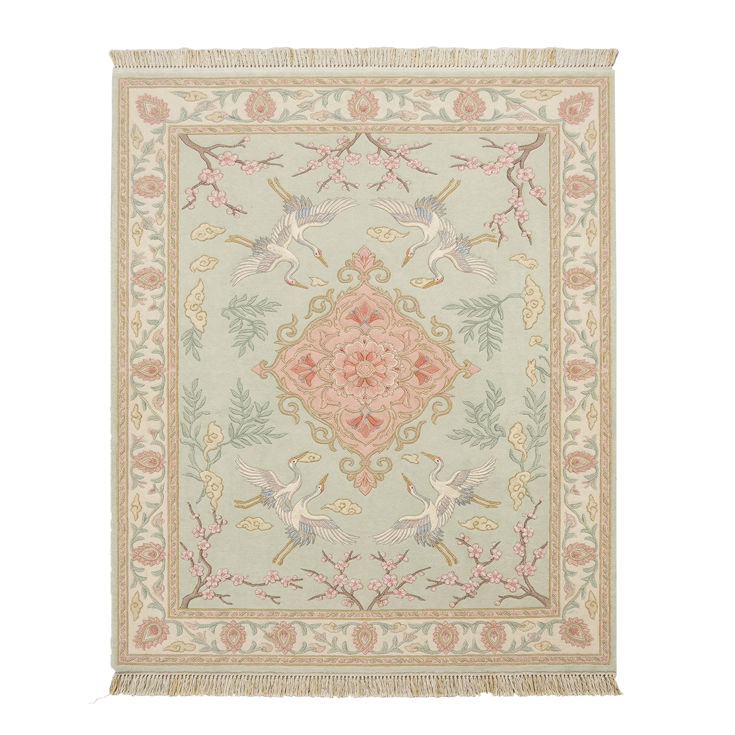 Crane & Blossom Hand Knotted Rug 