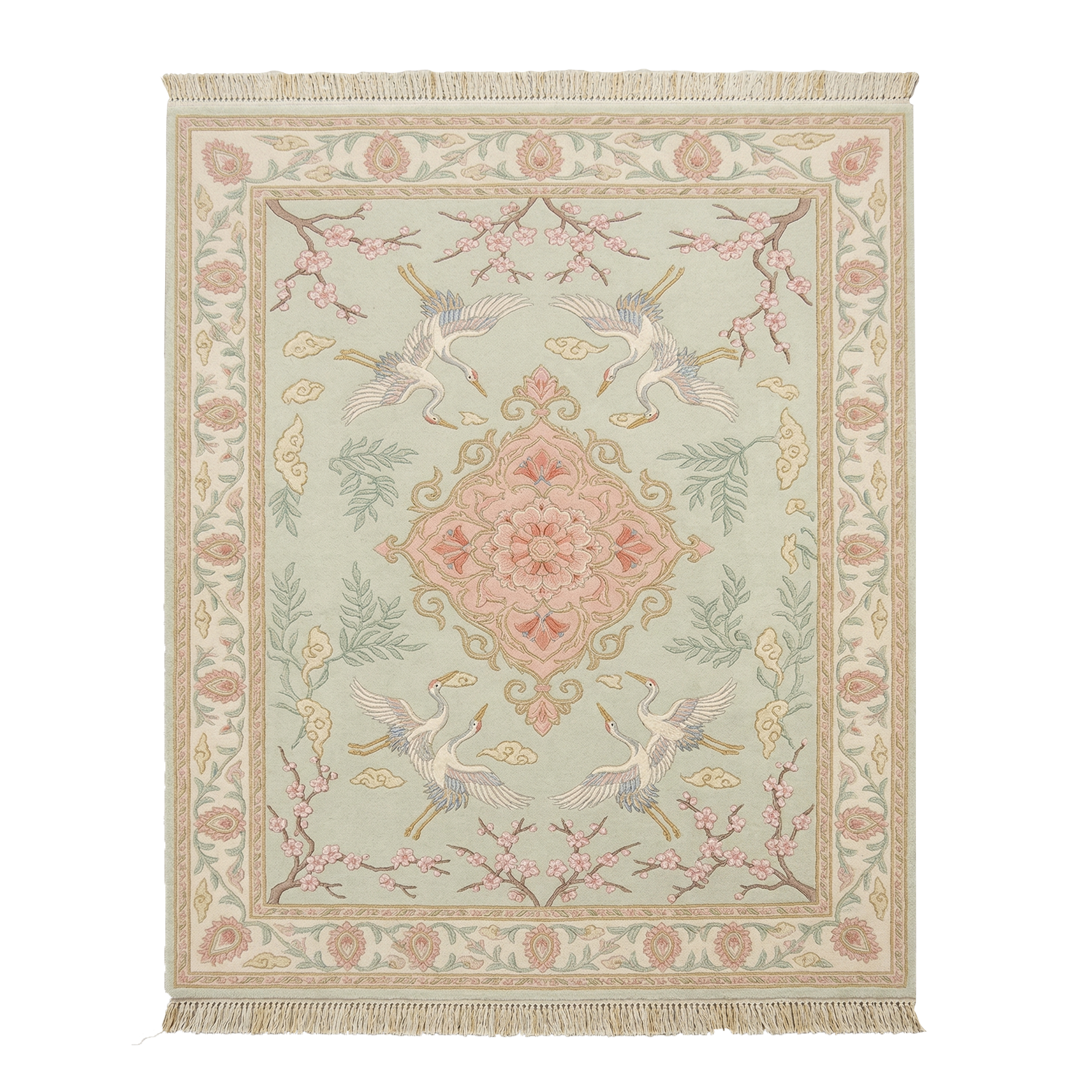 Crane & Blossom Hand Knotted Rug 