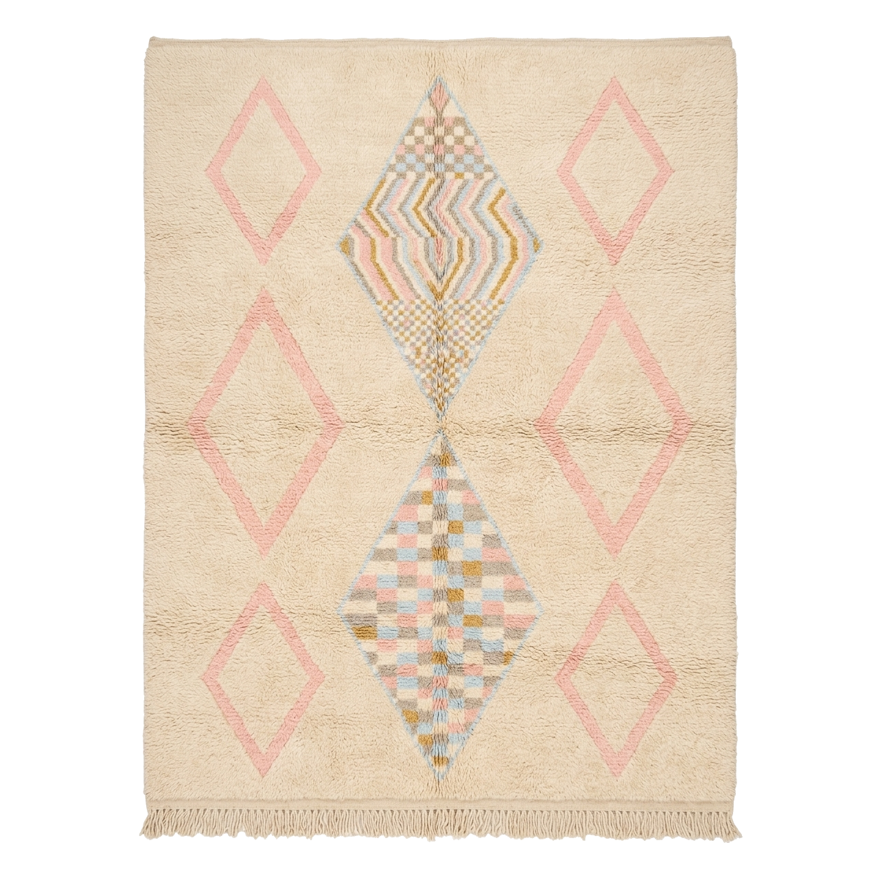 Cream Kaleidoscope Moroccan Shag Rug