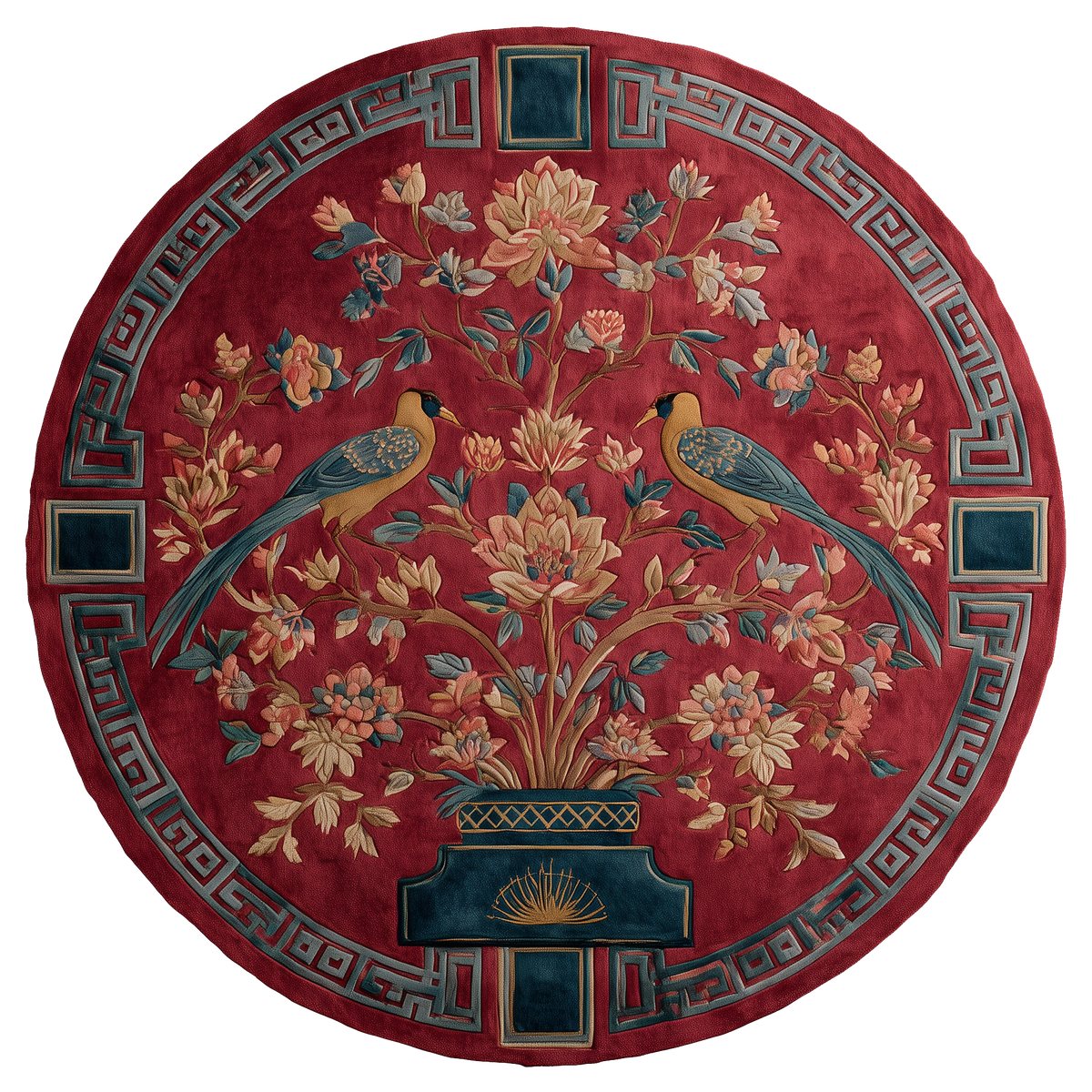 Crimson Avian Bloom Hand Tufted Viscose Rug 
