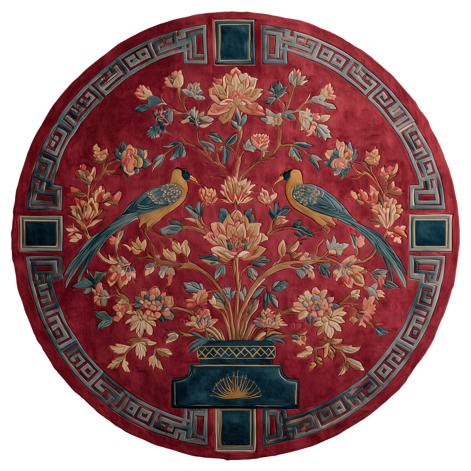 Crimson Avian Bloom Hand Tufted Viscose Rug 