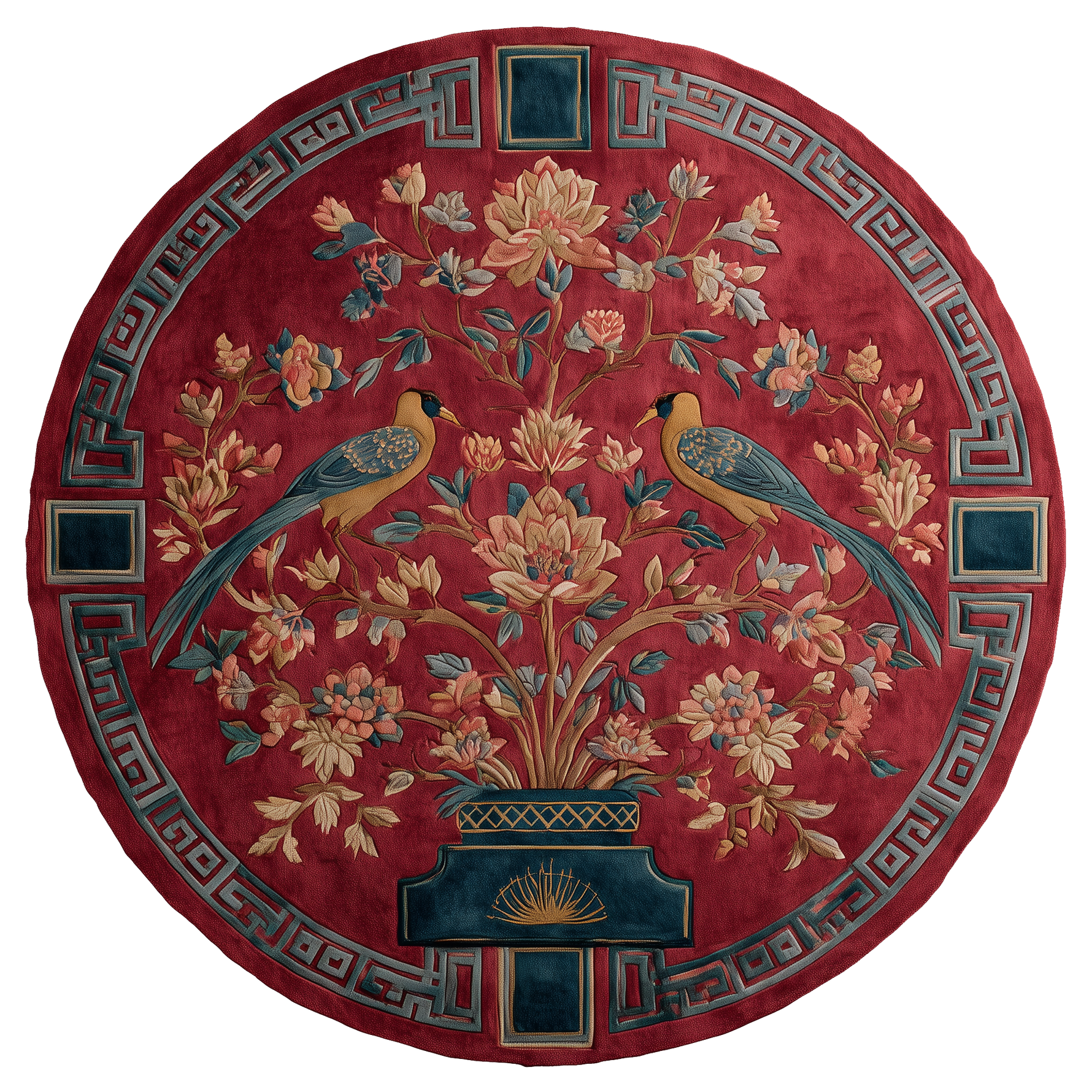 Crimson Avian Bloom Hand Tufted Viscose Rug 