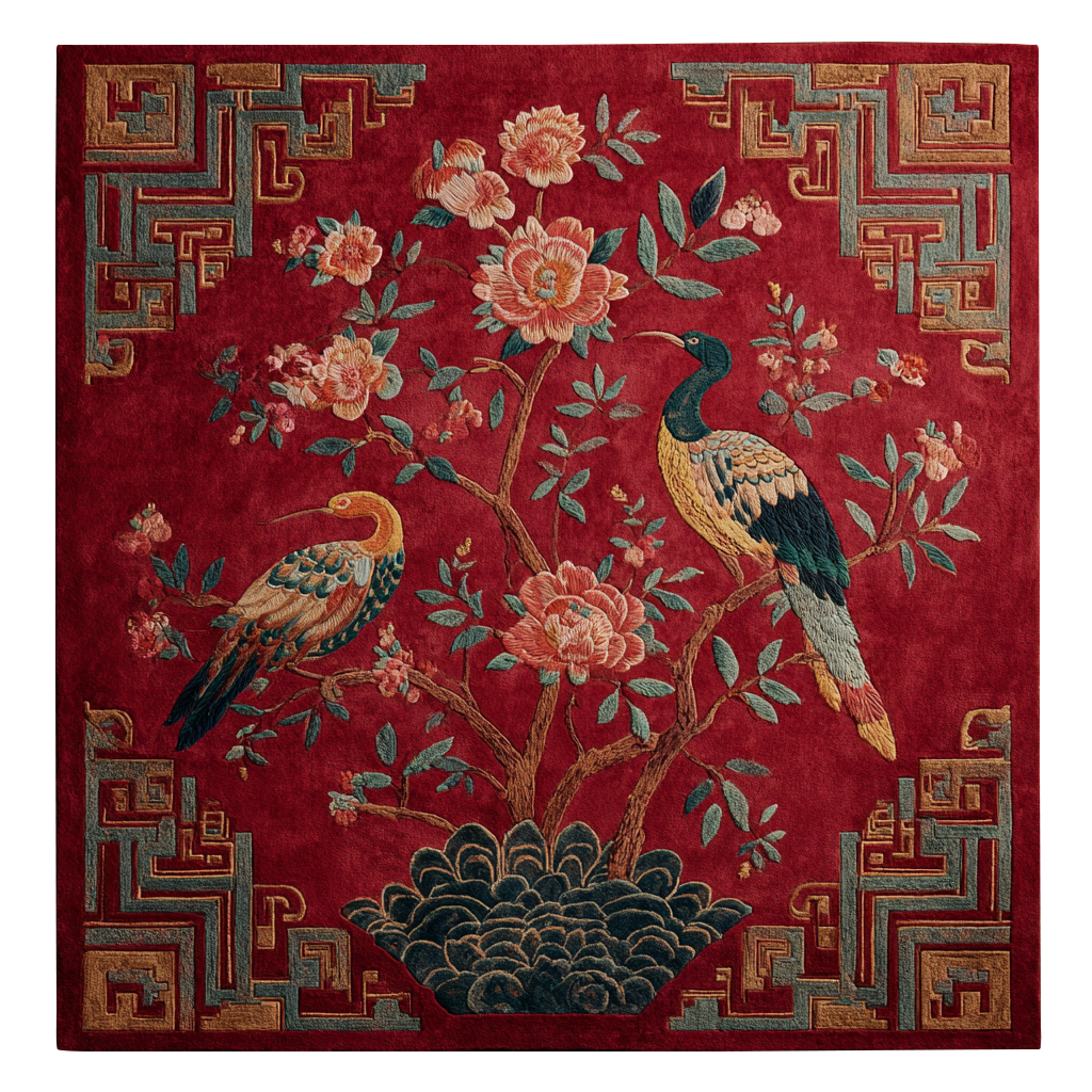 Crimson Crane Garden Hand Tufted Viscose Rug