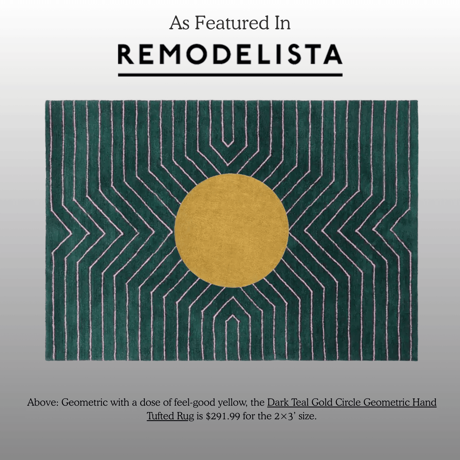  Dark Teal Gold Circle Geometric Hand Tufted Rug