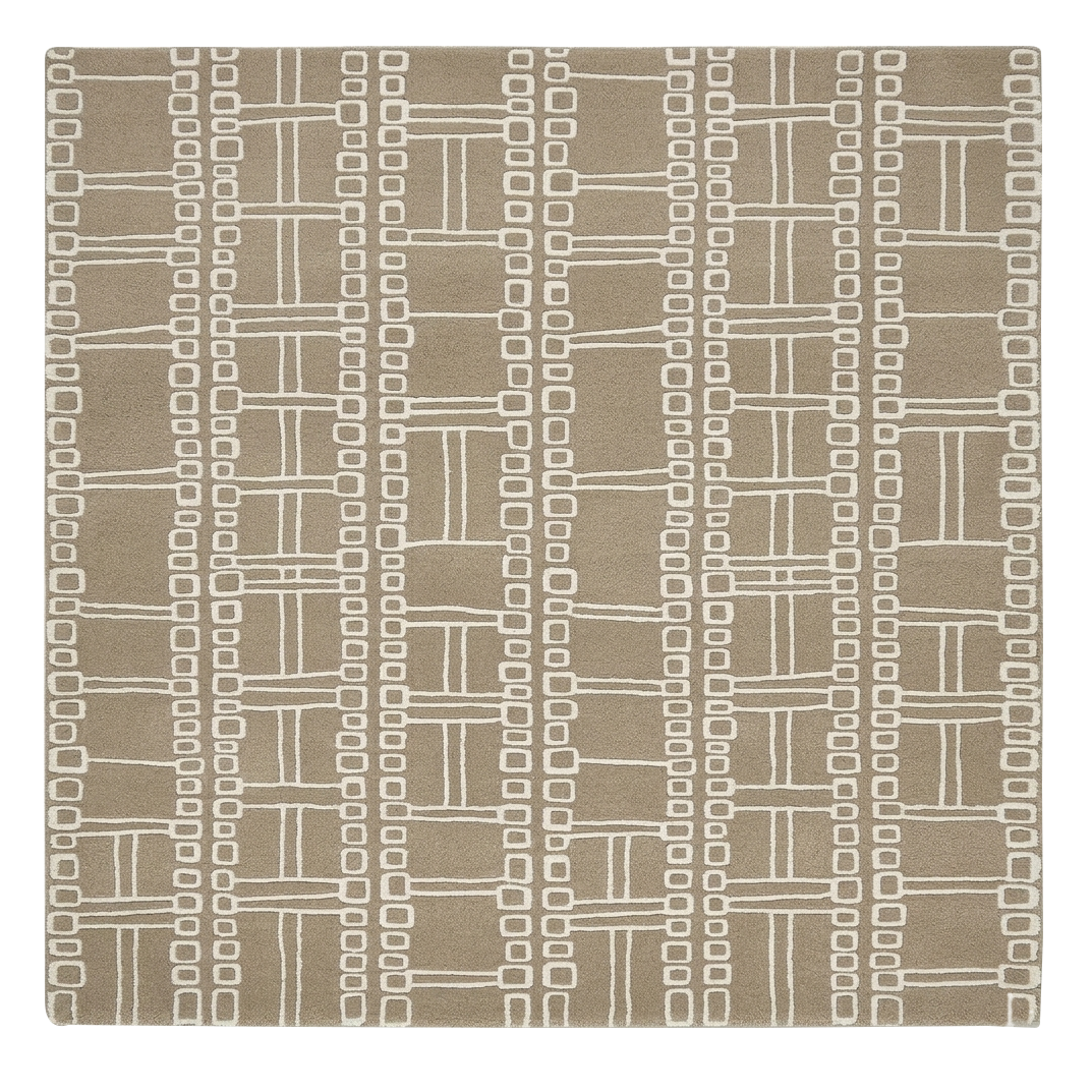 Patterned rug with geometric design on a plain background