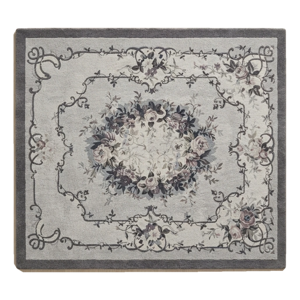 Dove Gray Aubusson Wreath Hand Tufted Wool Rug - alternate view