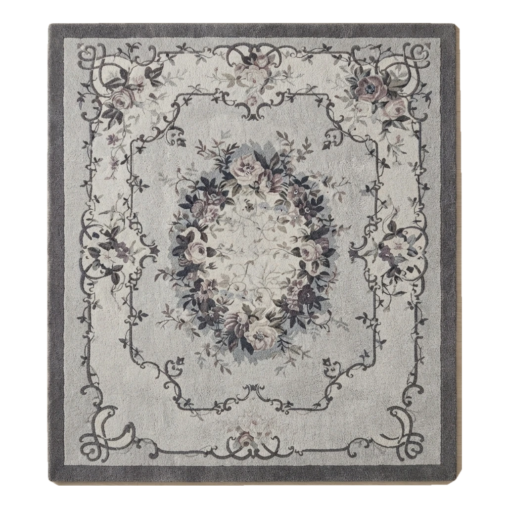 Dove Gray Aubusson Wreath Hand Tufted Wool Rug