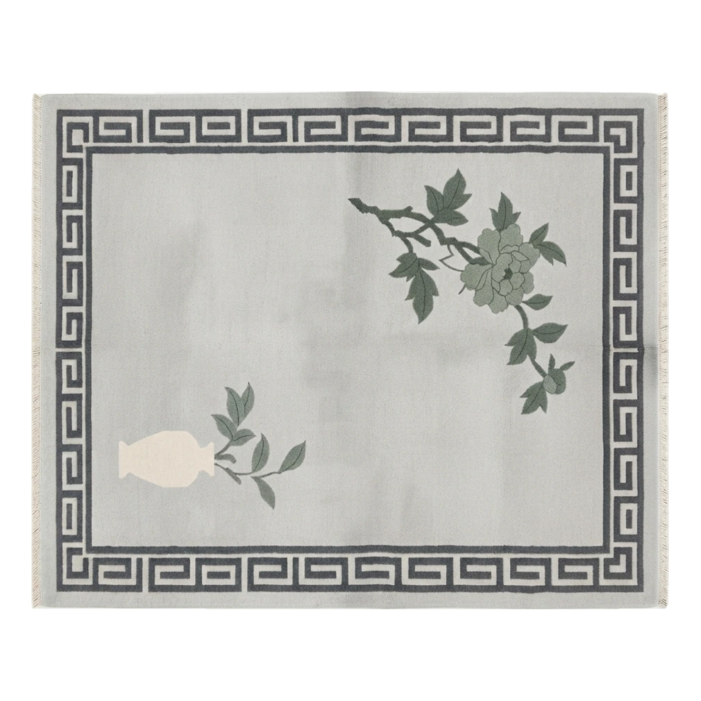 Dove Gray Peony Hand Knotted Rug - alternate view