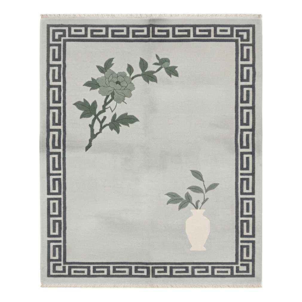Dove Gray Peony Hand Knotted Rug