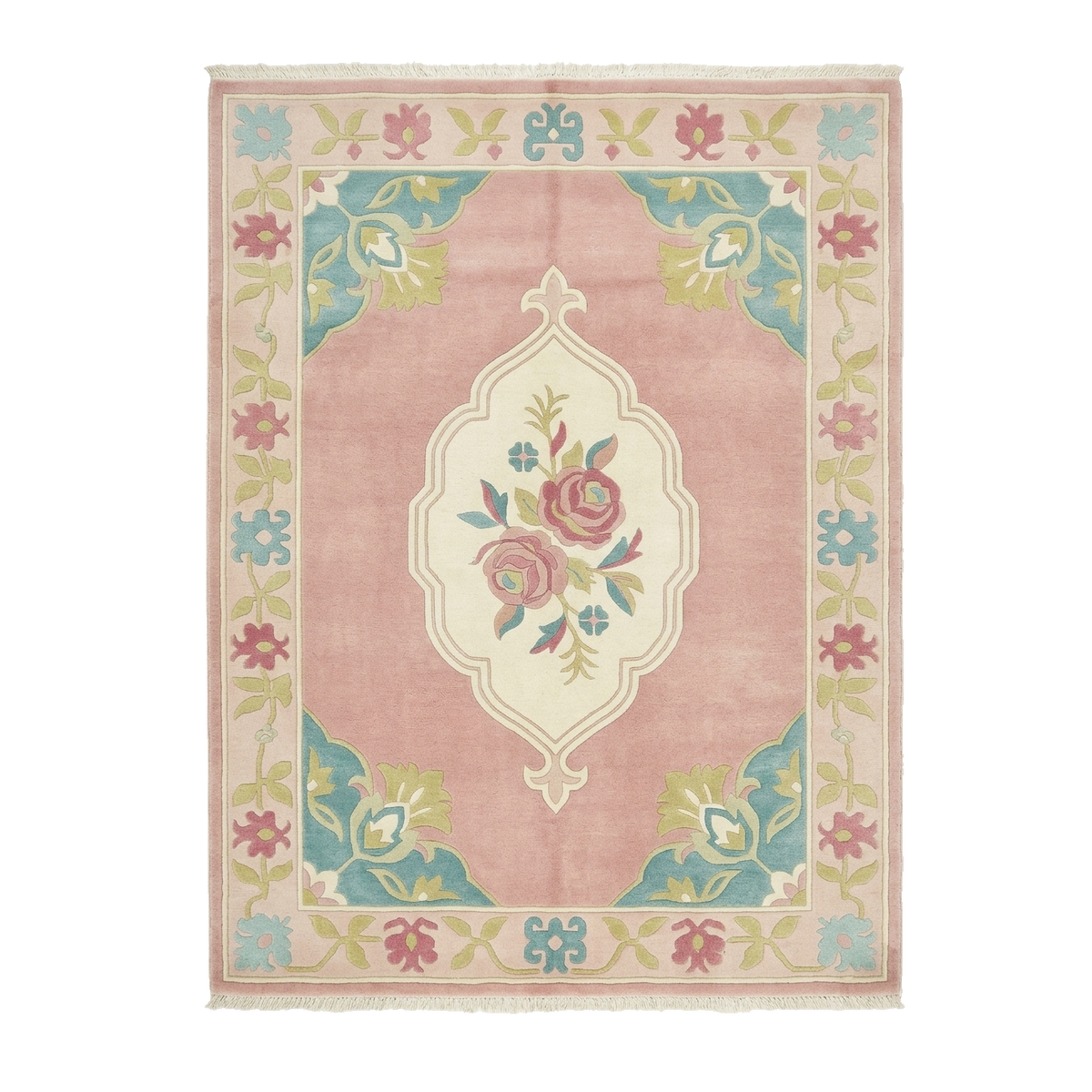 Dusty Pink Floral Crest Hand Knotted Rug