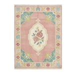 Dusty Pink Floral Crest Hand Knotted Rug