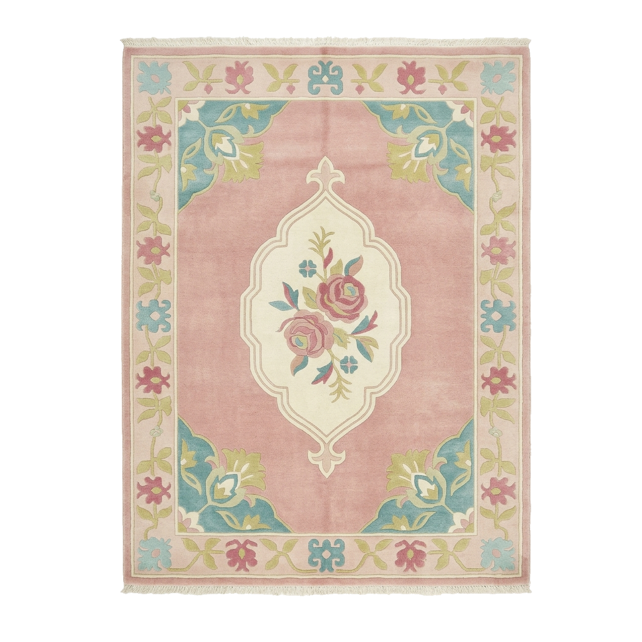 Dusty Pink Floral Crest Hand Knotted Rug