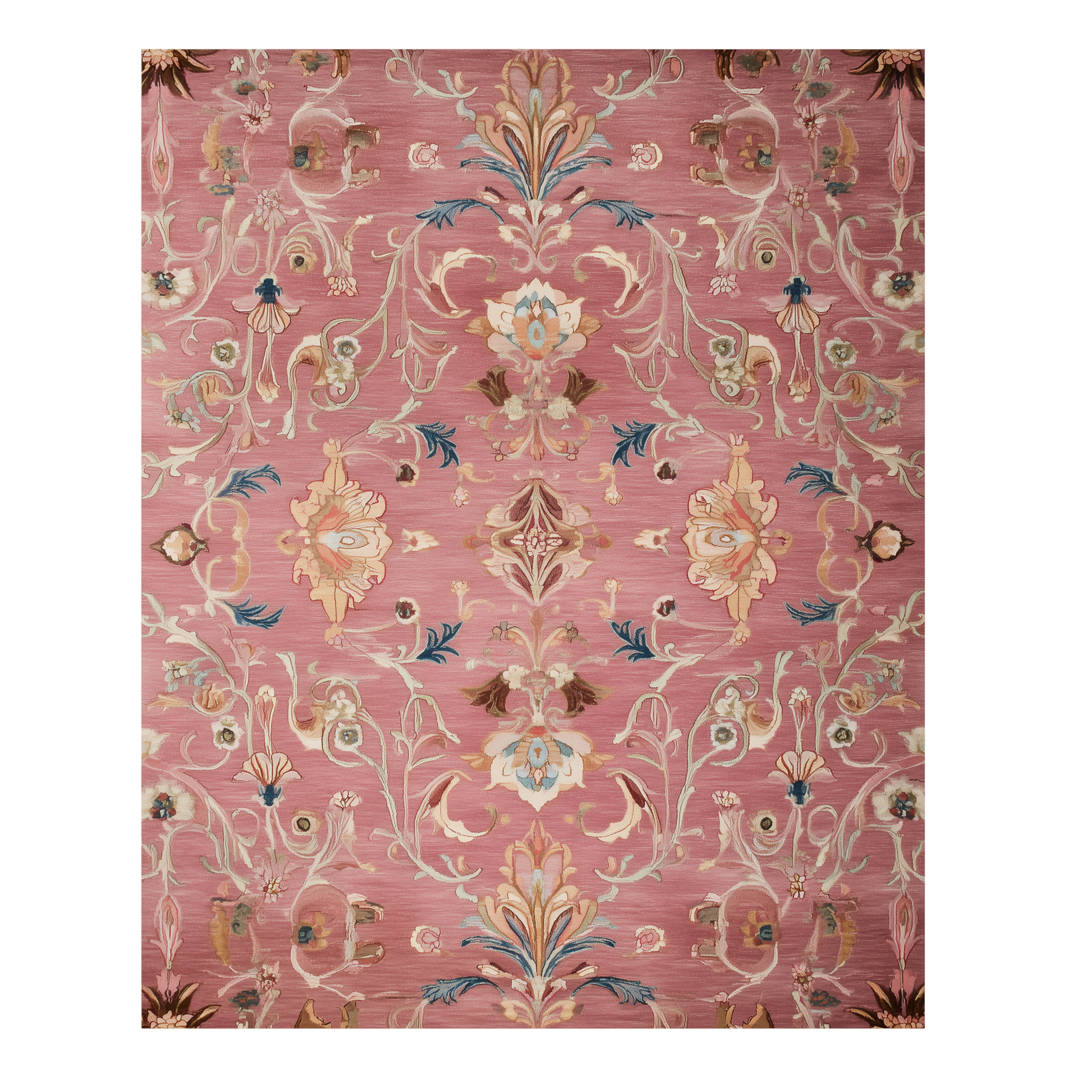 Dusty Rose Damask Sovereign Hand Tufted Wool Rug 