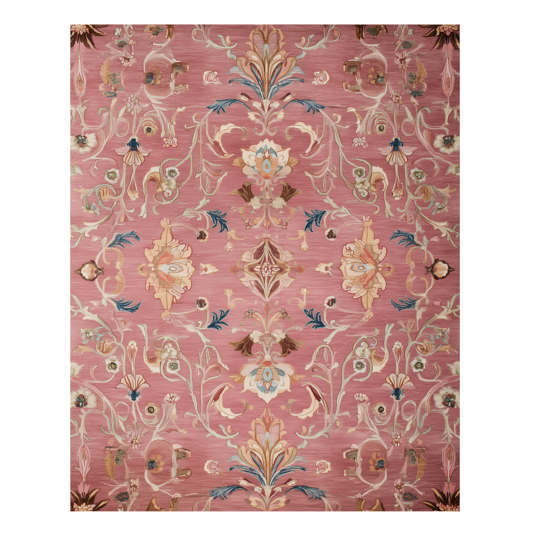 Dusty Rose Damask Sovereign Hand Tufted Wool Rug 