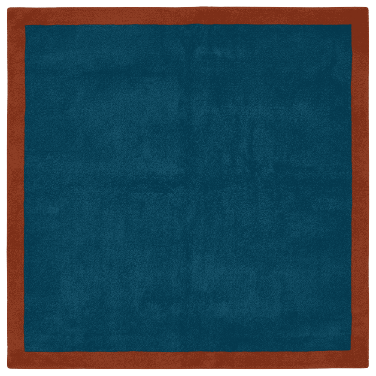 Solid blue rug with a red border