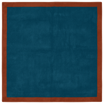 Solid blue rug with a red border