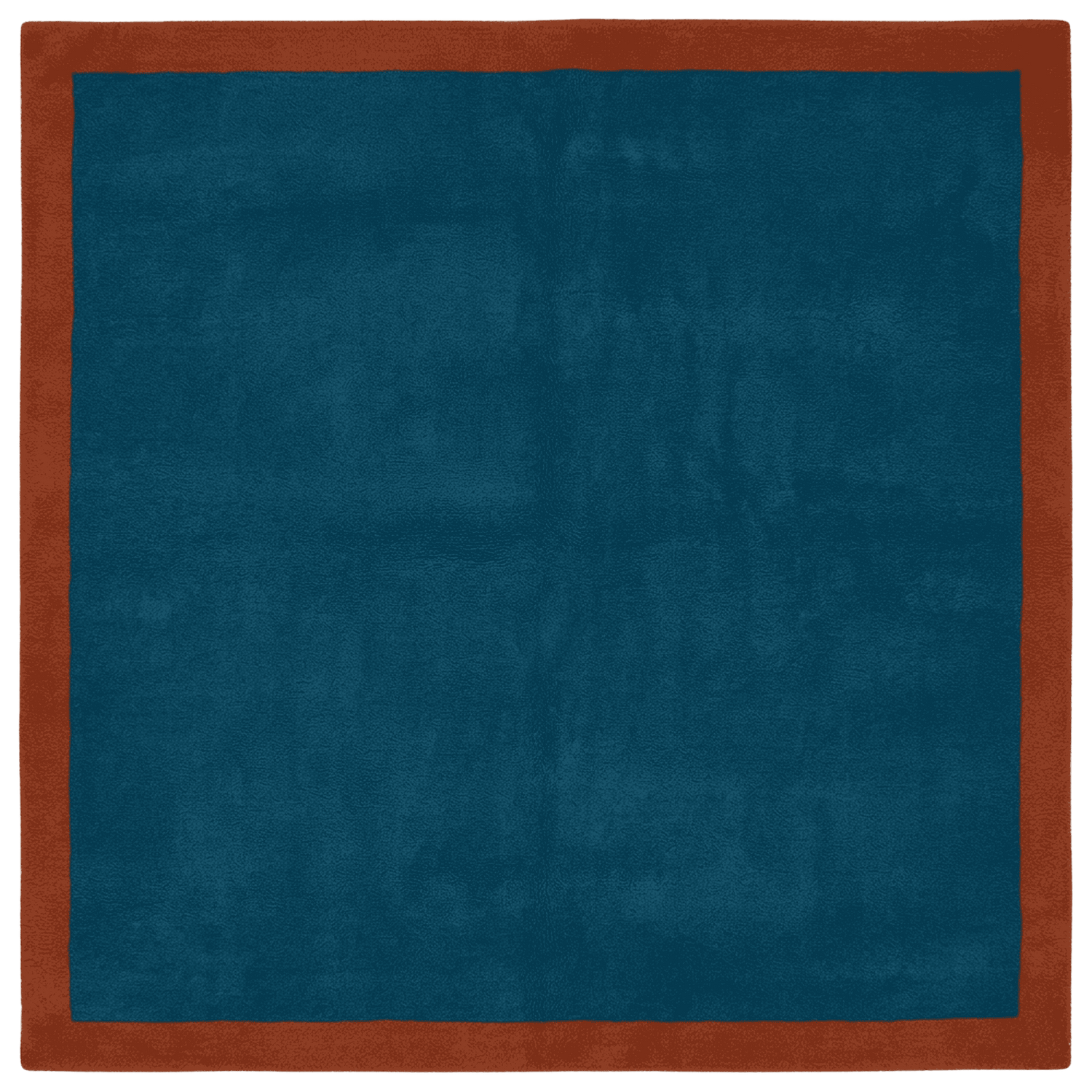 Solid blue rug with a red border