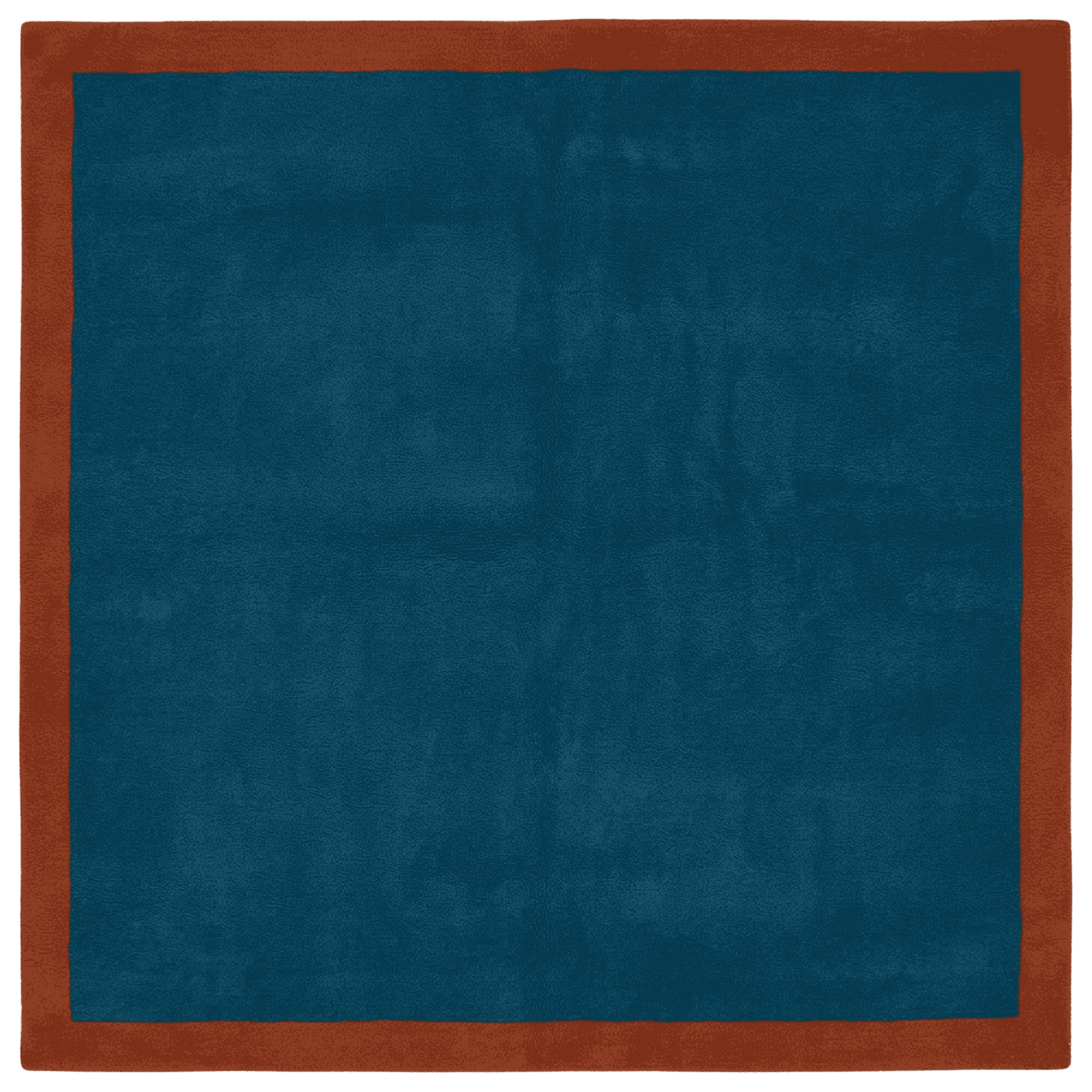 Solid blue rug with a red border