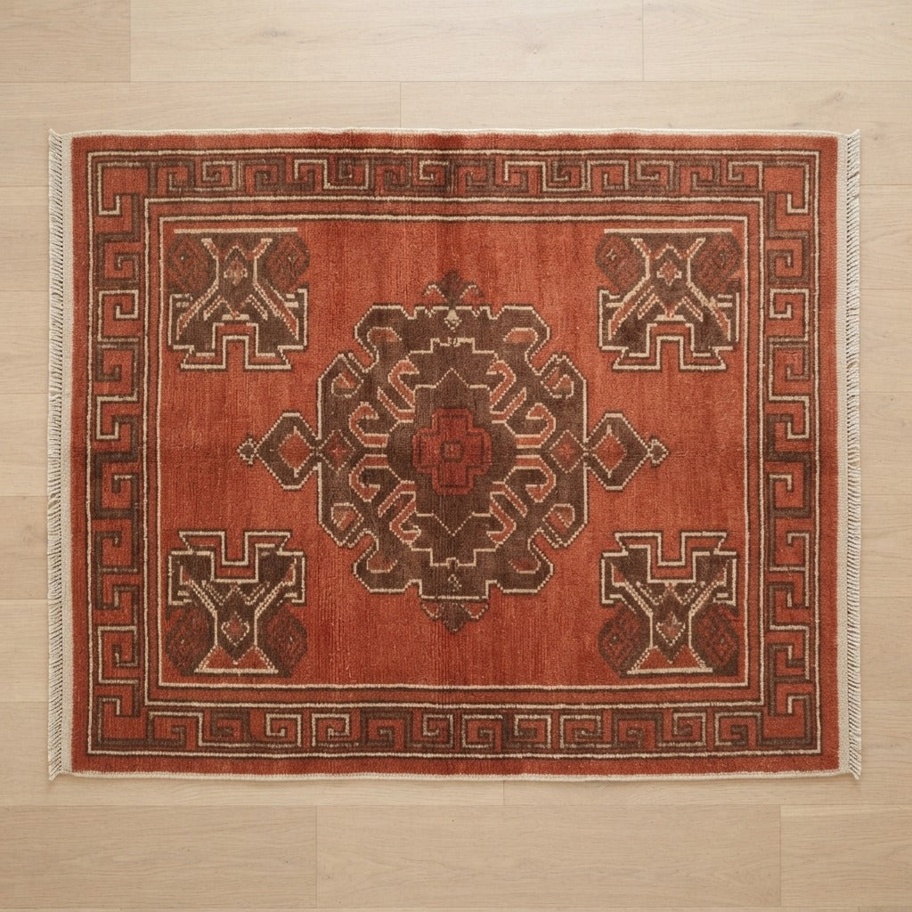 Ember Kazak Crest Hand Knotted Rug - studio photo