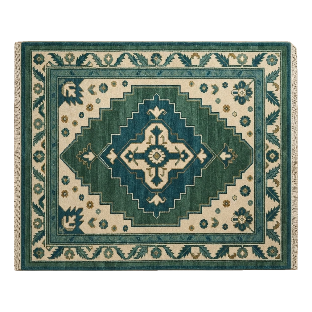 Emerald Anatolian Crest Hand Knotted Rug - alternate view