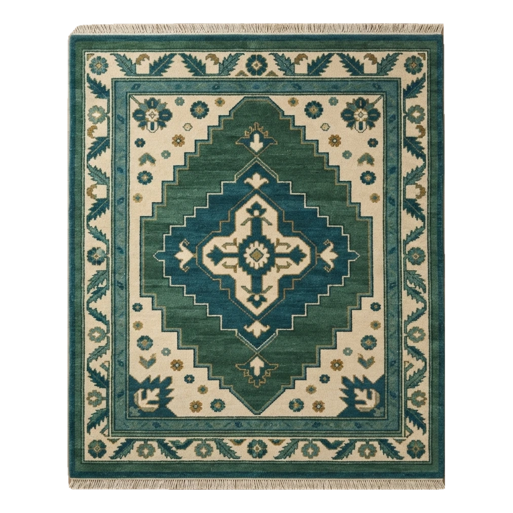 Emerald Anatolian Crest Hand Knotted Rug