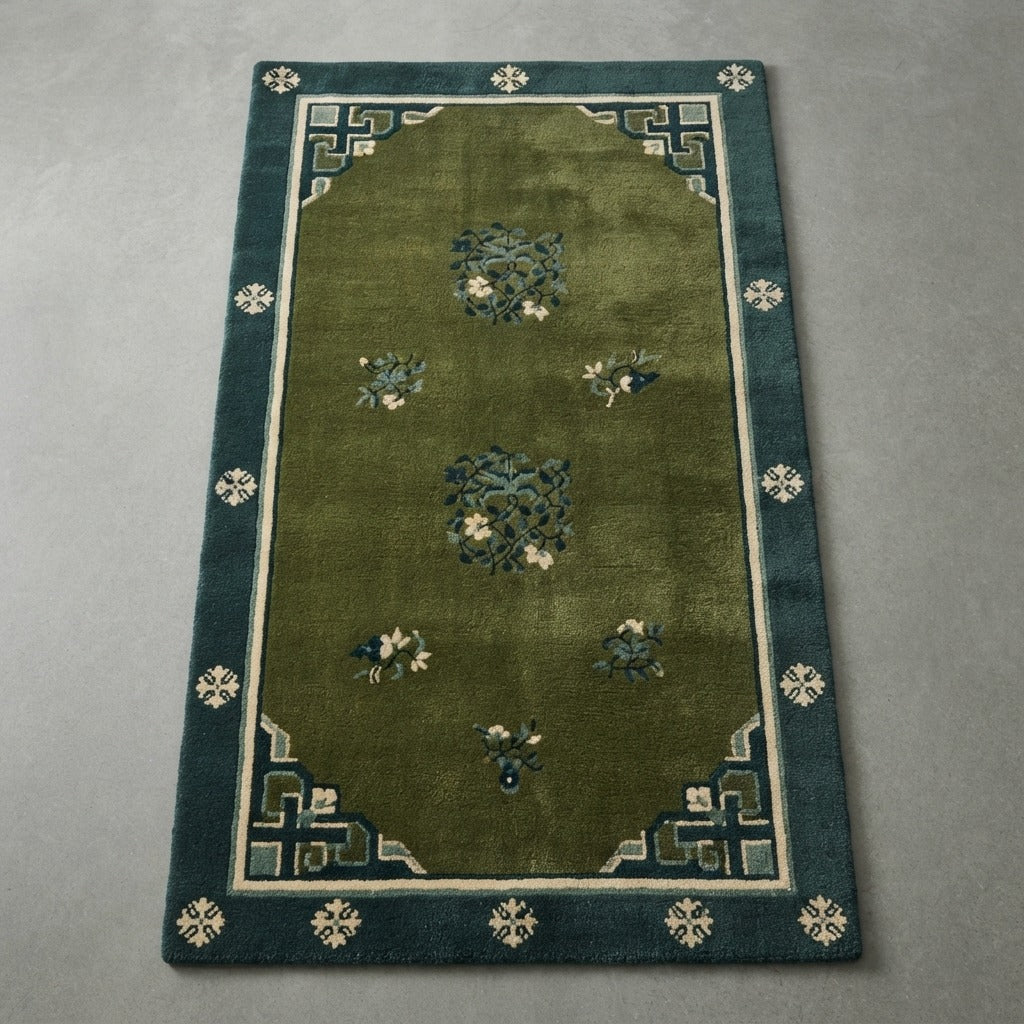 Emerald Peking Garden Hand Tufted Runner Rug - studio photo