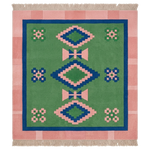 Emerald Blush Aztec Diamond Square Knotted Rug