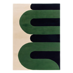 Emerald Current hand-tufted wool rug swatch featuring a repeating green wave pattern on cream