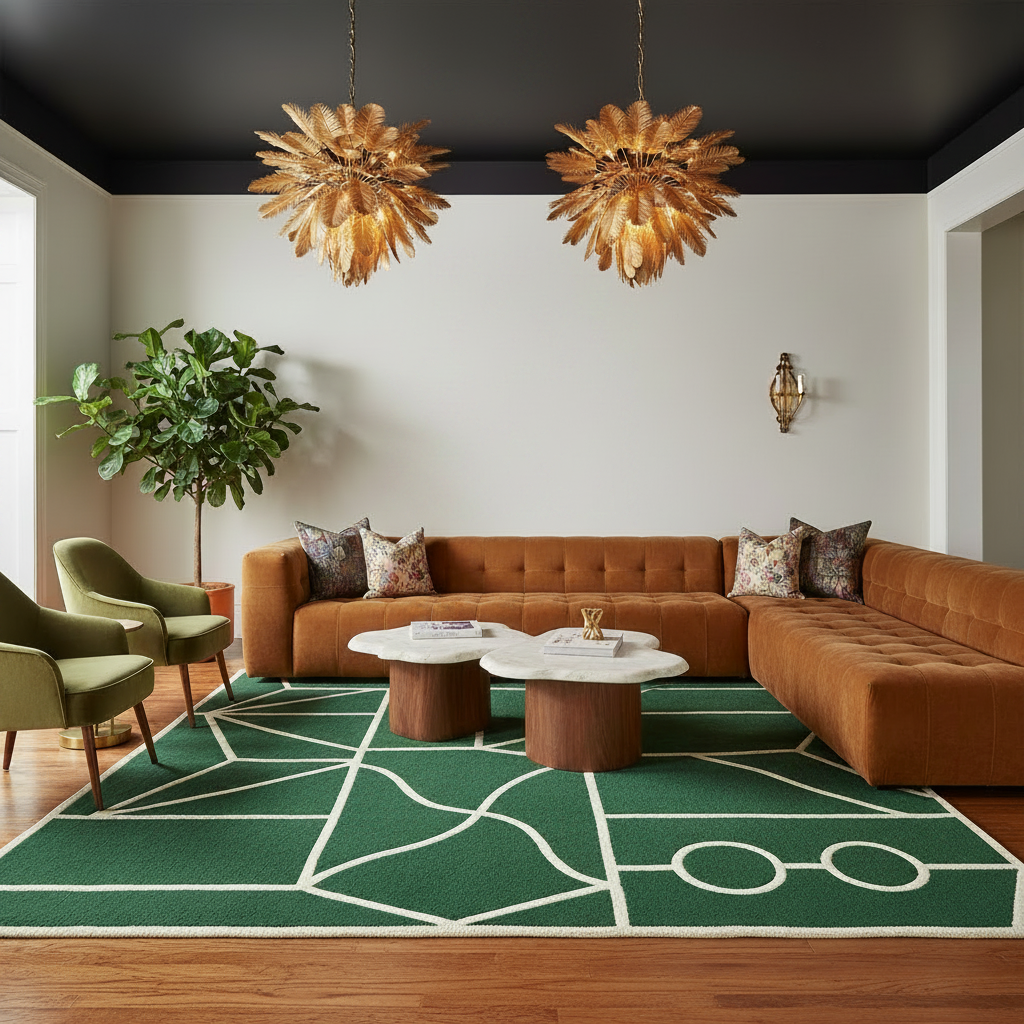 Emerald Path Mosaic Square Hand Tufted Wool Rug