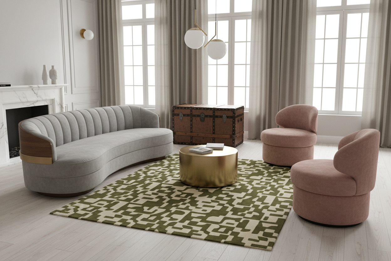 Emerald Ritual Stillness Hand Tufted Wool Rug