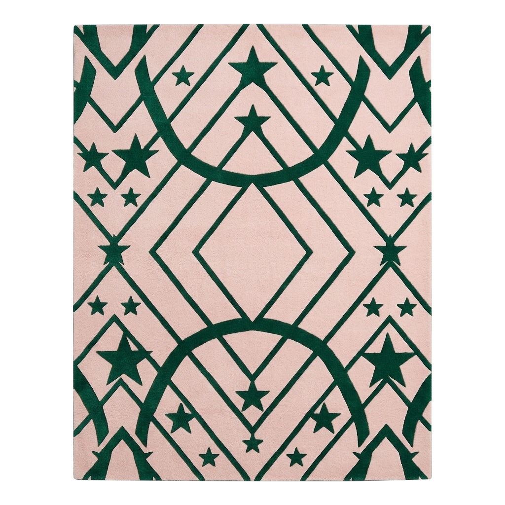 Emerald Starry Arch Hand Tufted Wool Rug 