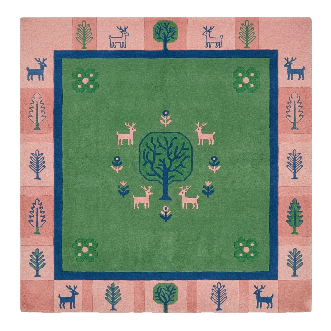 Enchanted Forest Square Hand Tufted Wool Rug 