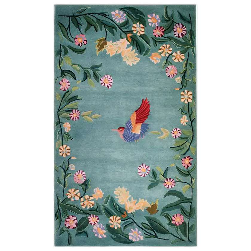 Enchanted Floral Flight Knotted Wool Rug